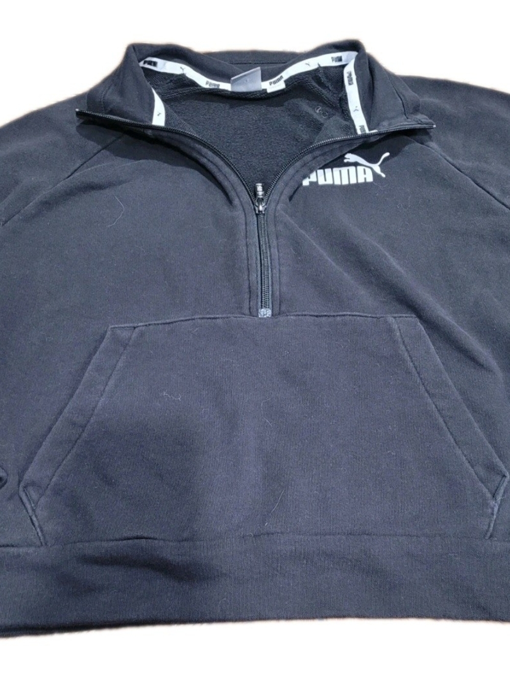 Puma Women’s XL Black Quarter Zip Pullover Sweatshirt Kangaroo Pocket Logo